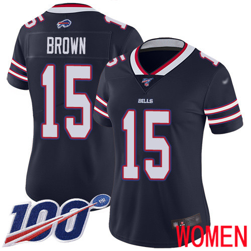 Women Buffalo Bills 15 John Brown Limited Navy Blue Inverted Legend 100th Season NFL Jersey
